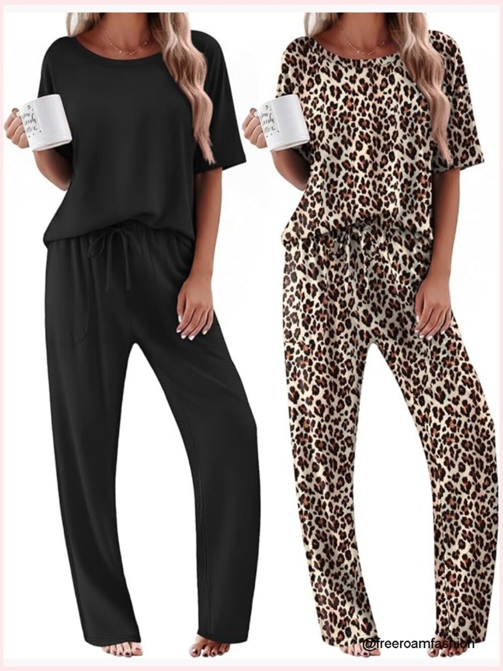 2 Pack Womens Pajama Sets Short Sleeve Long Pants Loungewear with Pockets